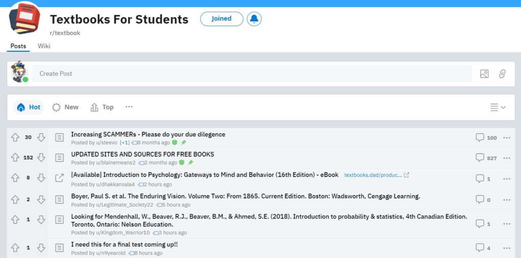 the /r/textbook sub of reddit for textbooks