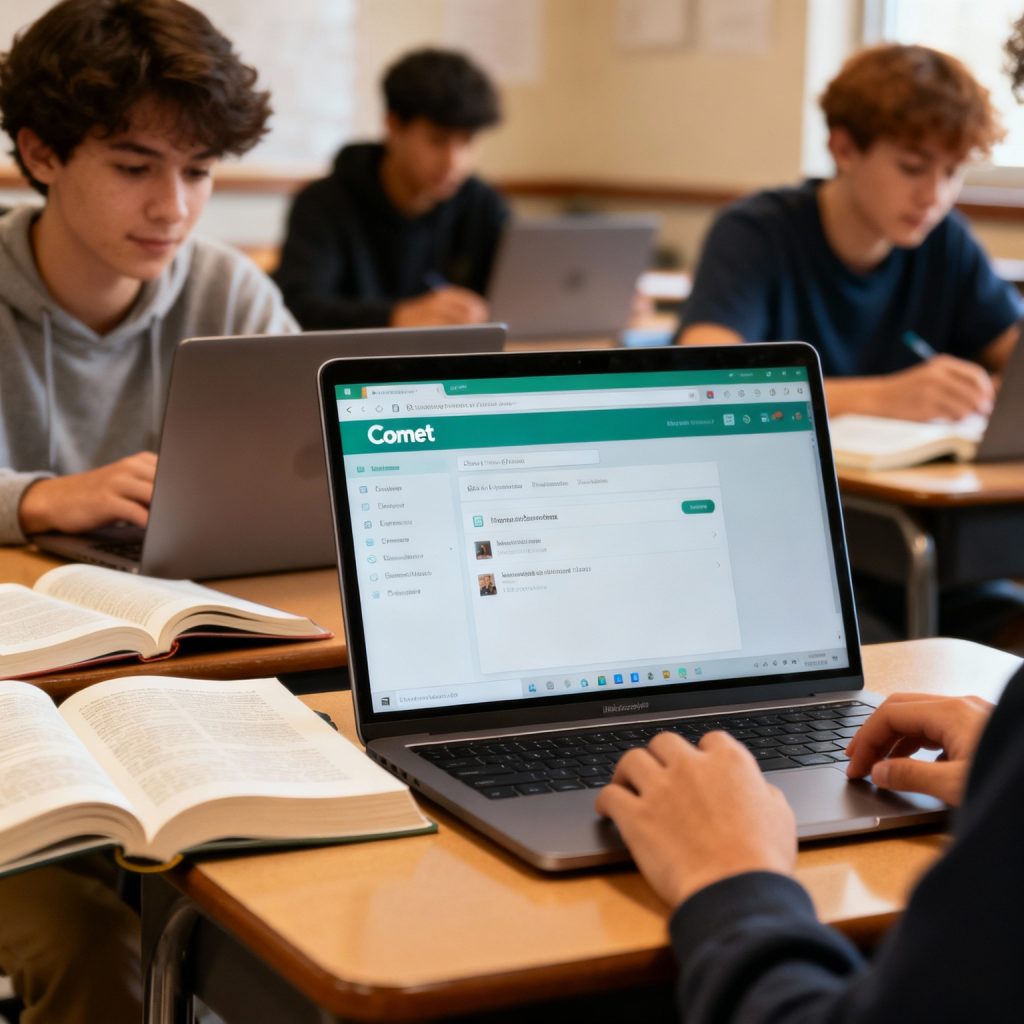 students using comet browser in library
